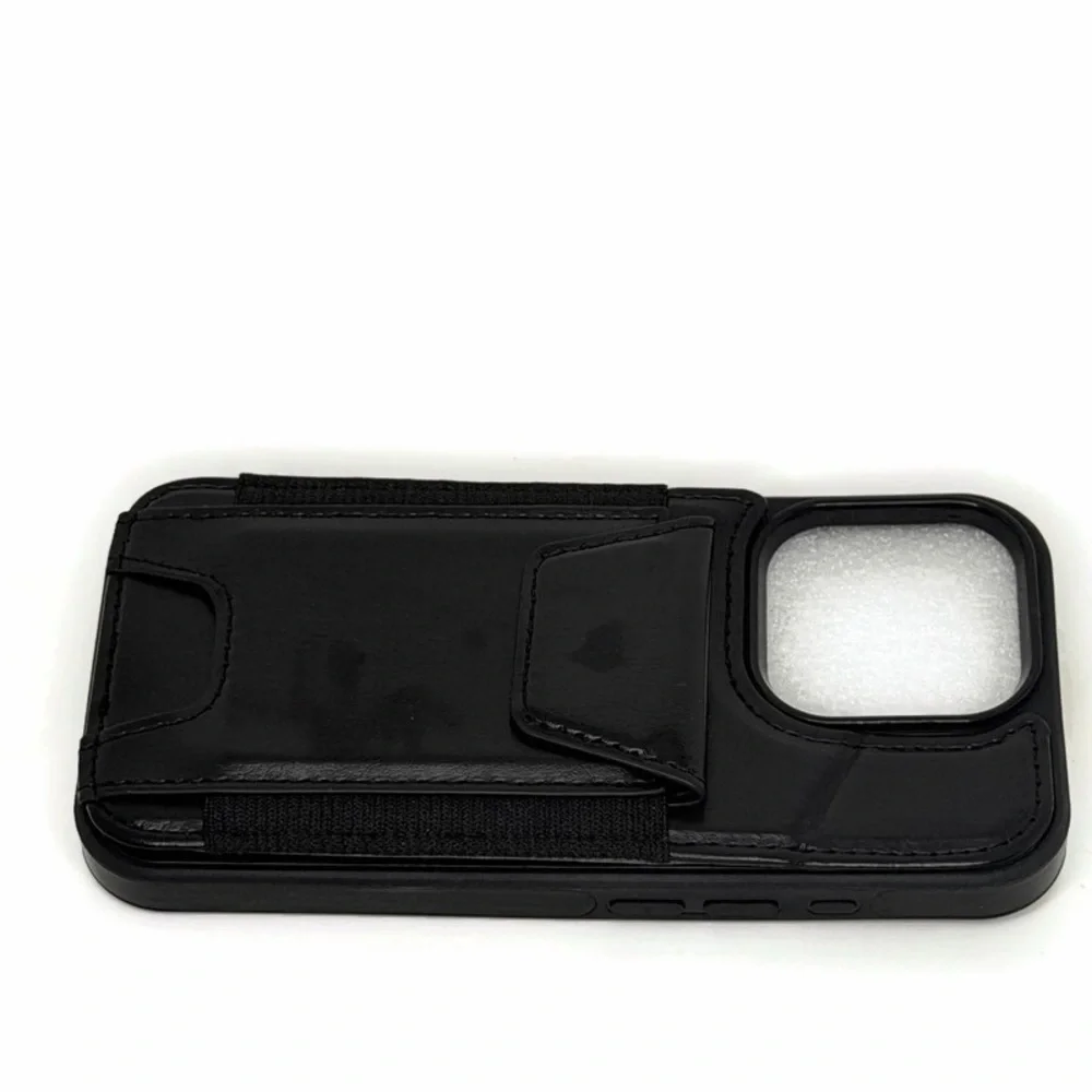 Black Faux Leather IPhone 16 Pro Case with Wallet Card Holder